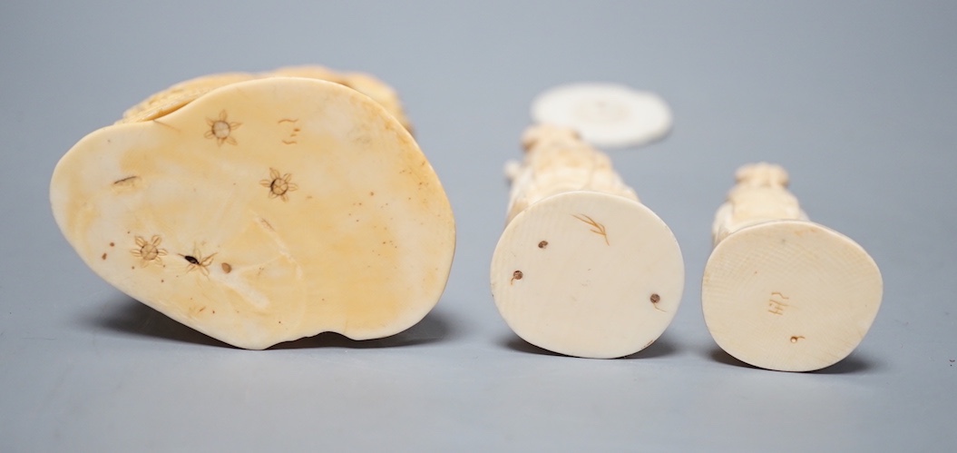 Three Japanese ivory groups or figures, early 20th century, tallest 18cm